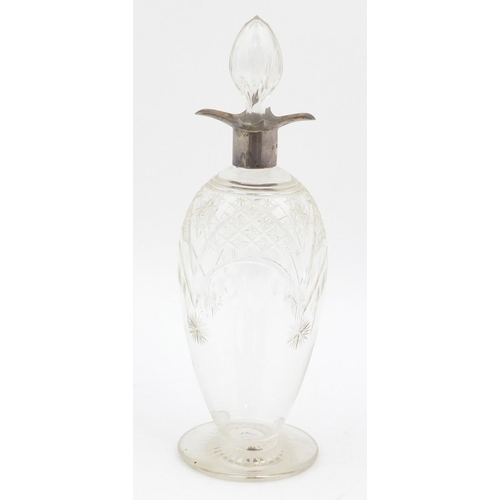 3022 - Edward VII cut glass decanter with silver collar by William Hutton & Sons Ltd, Sheffield 1908, 30cm ... 