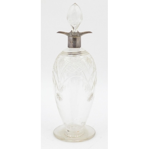 3022 - Edward VII cut glass decanter with silver collar by William Hutton & Sons Ltd, Sheffield 1908, 30cm ... 