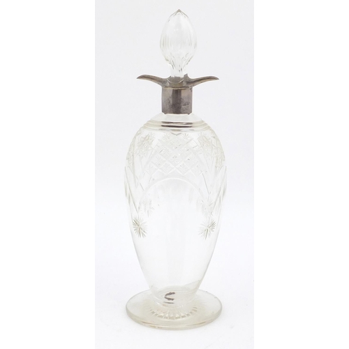 3022 - Edward VII cut glass decanter with silver collar by William Hutton & Sons Ltd, Sheffield 1908, 30cm ... 