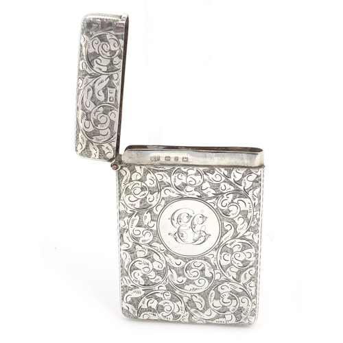 3057 - Robert Pringle & Sons, Victorian silver card case with hinged lid, Birmingham 1898, 9cm high, 47.2g