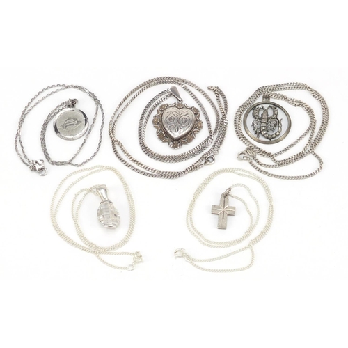 2356 - Five silver pendants on silver necklaces, 45.0g