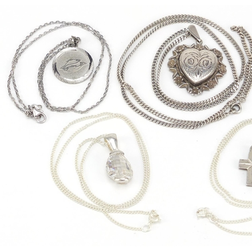 2356 - Five silver pendants on silver necklaces, 45.0g