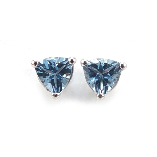 2391 - Pair of 9ct white gold aquamarine stud earrings, 5.2mm in length, 1.1g