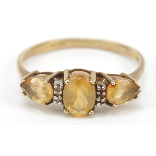 2400 - 9ct gold citrine and diamond ring, size S, 2.3g