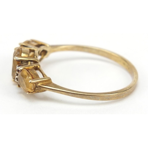 2400 - 9ct gold citrine and diamond ring, size S, 2.3g