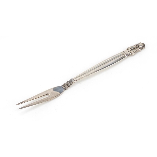 3048 - Johan Rohde for Georg Jensen, Danish silver acorn pattern meat fork, 16.5cm in length, 24.4g