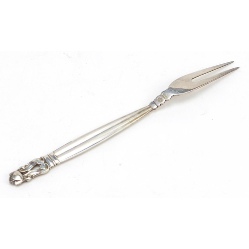 3048 - Johan Rohde for Georg Jensen, Danish silver acorn pattern meat fork, 16.5cm in length, 24.4g