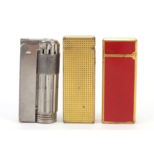 874 - Vintage lighter cigarette case and three lighters including Dunhill and Cross with red enamel, the l... 