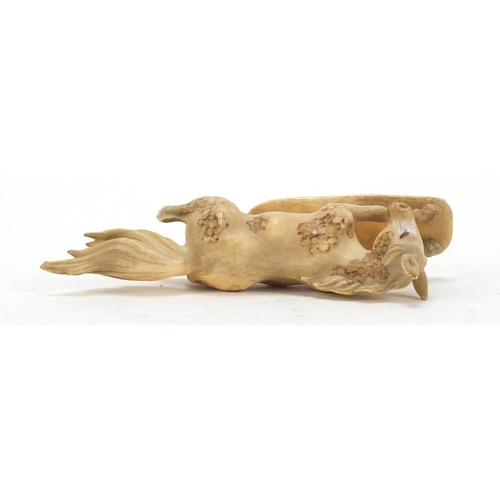 517 - Japanese carved ivory okimono of a horse, character marks to the base, 13.5cm in length