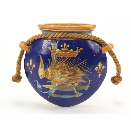 486 - Ulysse Blois, French faience glazed wall pocket hand painted with a mythical animal, 9cm high