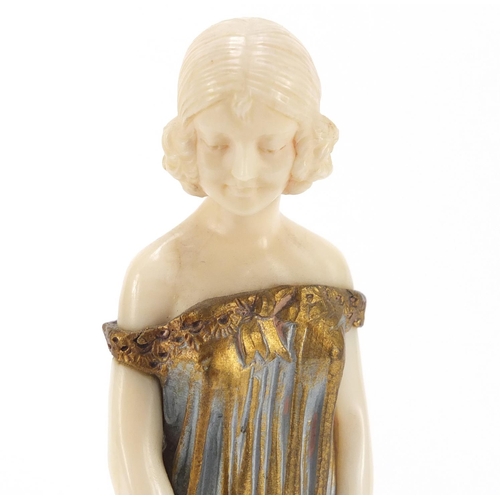 162 - Demetre H Chiparus, Innocence, Art Deco bronze and ivory figurine raised on a marble plinth base, un... 
