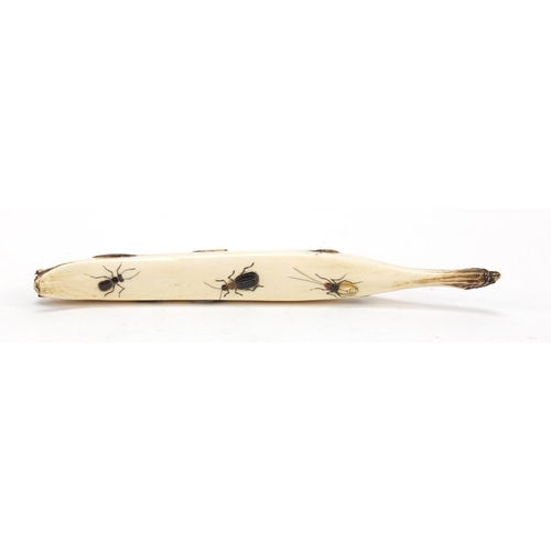 472 - Japanese Shibayama ivory banana inlaid with insects, carved with character marks, 16.5cm in length