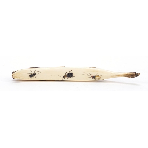 472 - Japanese Shibayama ivory banana inlaid with insects, carved with character marks, 16.5cm in length