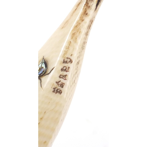 472 - Japanese Shibayama ivory banana inlaid with insects, carved with character marks, 16.5cm in length