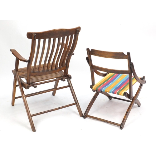 1590 - Two Victorian campaign type folding chairs, the largest 84cm high