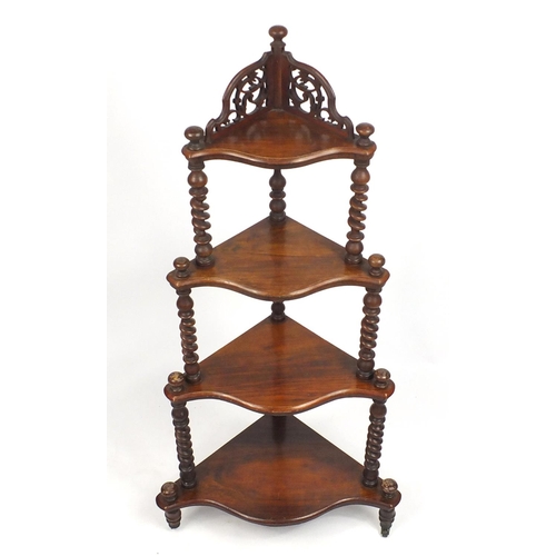 1474 - Victorian walnut four tier whatnot with serpentine front, 137cm high