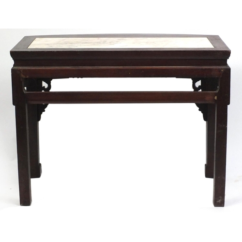 1479 - Chinese partially gilt lacquered hardwood side table with bow front and inset marble top, carved wit... 