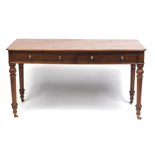 1475 - Victorian mahogany writing table with two frieze drawers , 74cm H x 137cm W x 56cm D