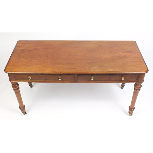 1475 - Victorian mahogany writing table with two frieze drawers , 74cm H x 137cm W x 56cm D