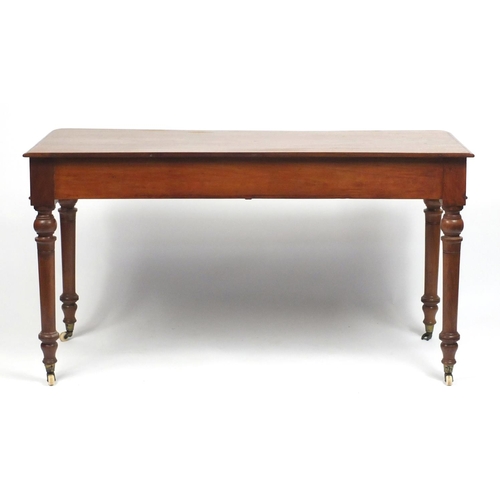 1475 - Victorian mahogany writing table with two frieze drawers , 74cm H x 137cm W x 56cm D