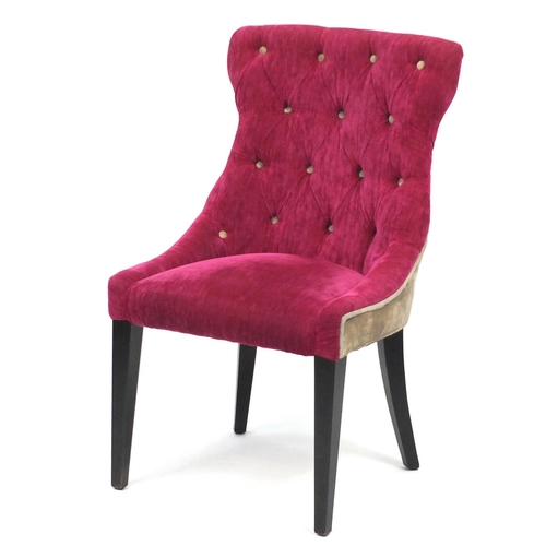 1516 - Pink and beige button back bedroom chair raised on square tapering legs, 94cm high
