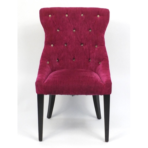 1515 - Pink and beige button back bedroom chair raised on square tapering legs, 94cm high