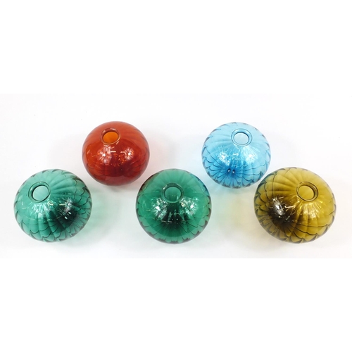 3771 - Five globular glass light shades, each 21.5cm high