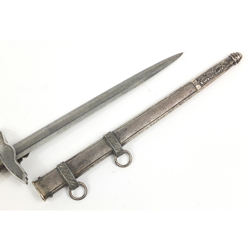2129 - German military interest Luftwaffe 2nd pattern dagger with scabbard watered blade, 43cm in length
