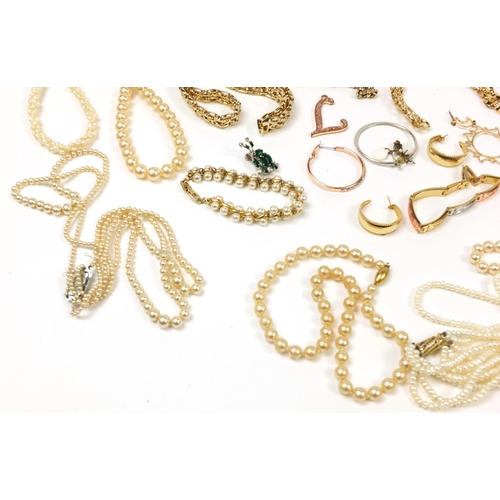3733 - Costume jewellery including a simulated pearl necklace with silver gilt clasp, ivory necklace, gold ... 