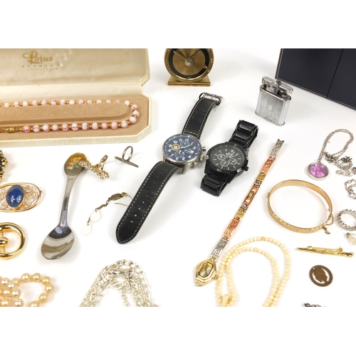 3733 - Costume jewellery including a simulated pearl necklace with silver gilt clasp, ivory necklace, gold ... 