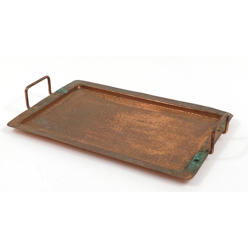 3773 - Arts & Crafts copper twin handled tray, 41cm wide