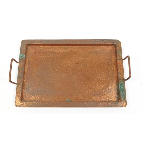 3773 - Arts & Crafts copper twin handled tray, 41cm wide