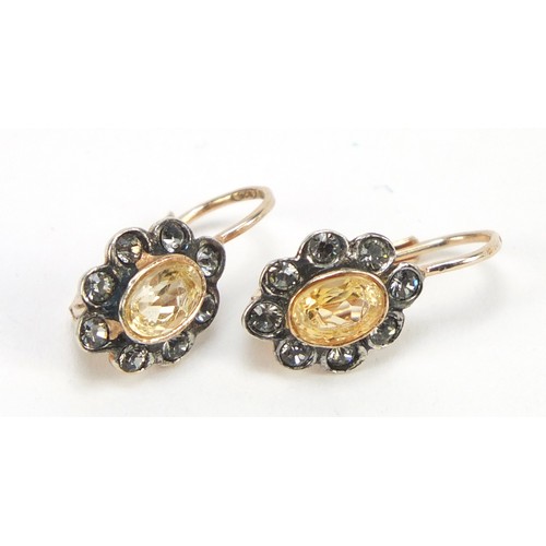 2938 - Pair of silver gilt orange and clear stone earrings, 2.8cm high, 2.3g