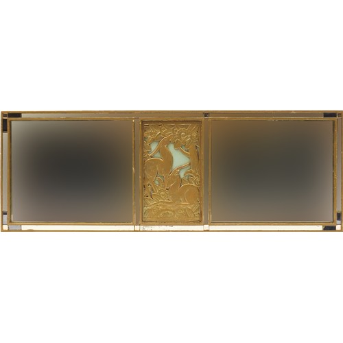 1537A - Art Deco Rowley Gallery style wall mirror with central panel carved with two stylised deer amongst t... 