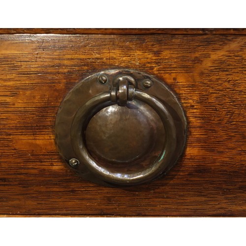 1450 - Liberty & Co, Arts & Crafts oak sideboard with embossed copper panels and Ruskin type cabochon round... 