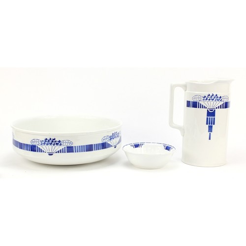 3796 - Sarreguemines wash jug, bowl and two others, the largest 32cm in diameter