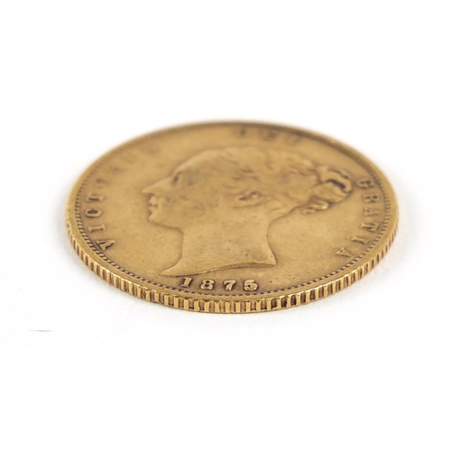 93 - Victoria Young Head 1875 shield back gold half sovereign, Sydney mint - this lot is sold without buy... 