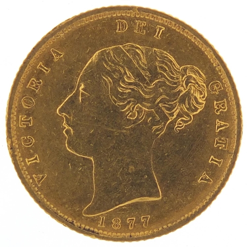 122 - Victoria Young Head 1877 shield back gold half sovereign - this lot is sold without buyer’s premium,... 