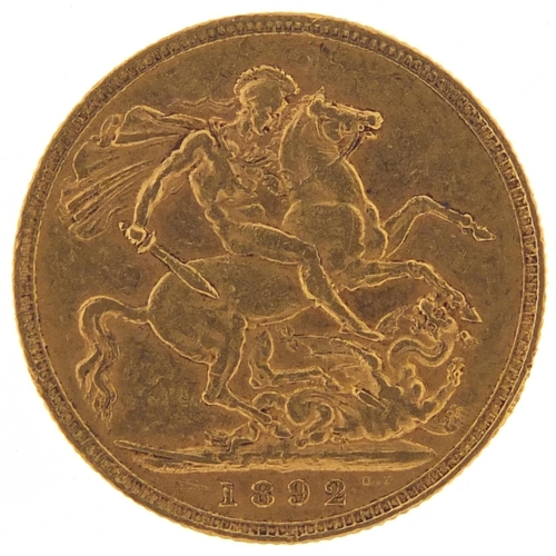 148 - Queen Victoria Jubilee Head 1892 gold sovereign - this lot is sold without buyer’s premium, the hamm... 