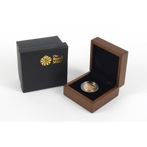 131 - Elizabeth II 2009 Shield of the Royal Arms gold proof one pound with box and certificate numbered 52... 