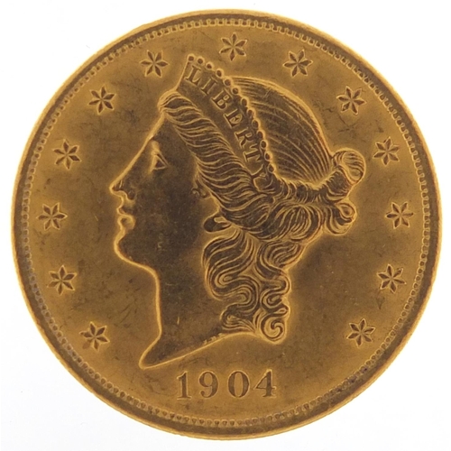 110 - United States of America 1904 gold twenty dollars, Liberty head to the reverse, 33.6g - this lot is ... 