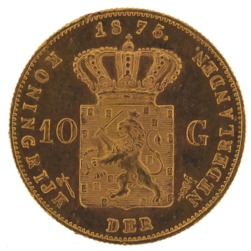 33 - Dutch 1875 gold ten guilders, 6.7g - this lot is sold without buyer’s premium, the hammer price is t... 