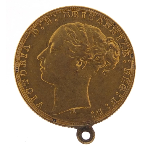 55 - Victoria Young Head 1874 gold sovereign with mount, Melbourne mint - this lot is sold without buyer’... 