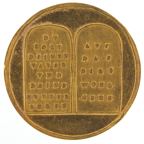 28 - Antique German gold medal with three trees in ornamental urns and two tombstones, 3.5g - this lot is... 