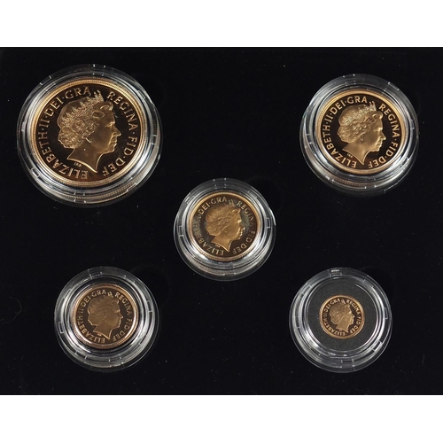 150 - United Kingdom 2009 gold proof sovereign five coin collection with box and certificate numbered 1277... 