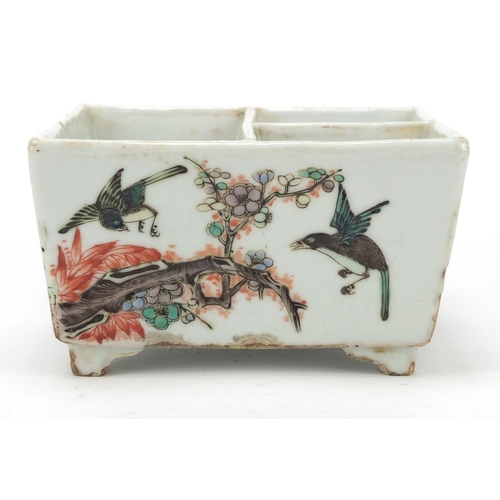 28 - Chinese porcelain sectional four footed planter hand painted in the famille verte palette with birds... 