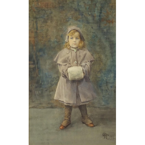 43 - Henry Meynell Rheam 1907 - Mary, full length portrait of a young girl, Newlyn school watercolour, Ri... 