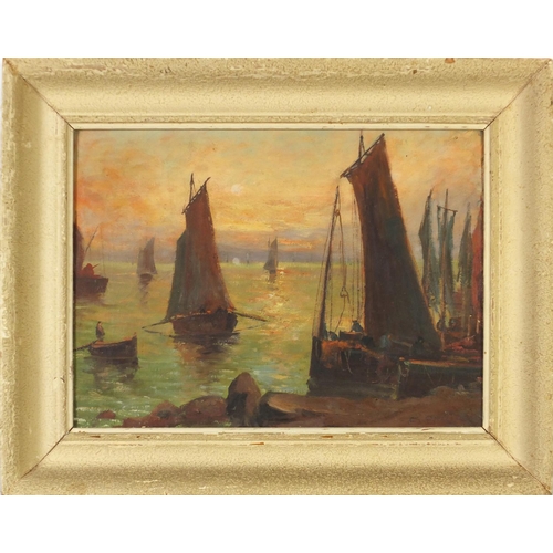 2203 - Fishing boats, Newlyn school, oil on canvas, mounted and framed, 31cm x 23cm excluding the mount and... 