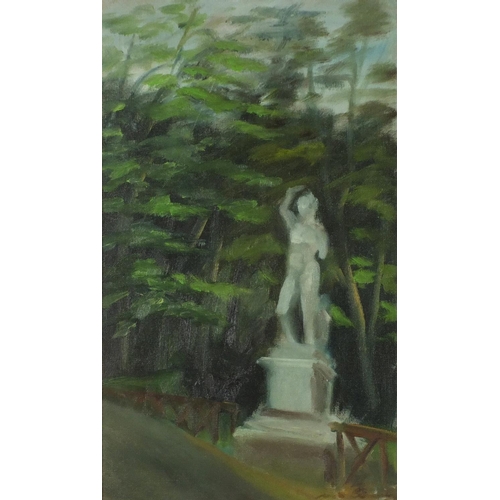 84 - Mario Cimara - Statue in parkland setting, oil on canvas inscribed verso, mounted, framed and glazed... 