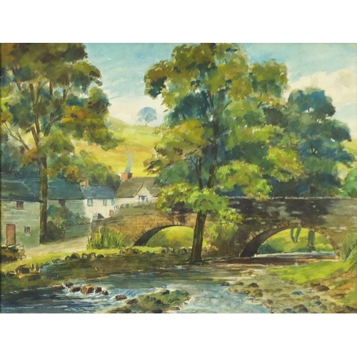 2208 - Pack Horse Bridge, Mill Dale, English school watercolour, framed and glazed, 35.5cm x 27.5cm excludi... 